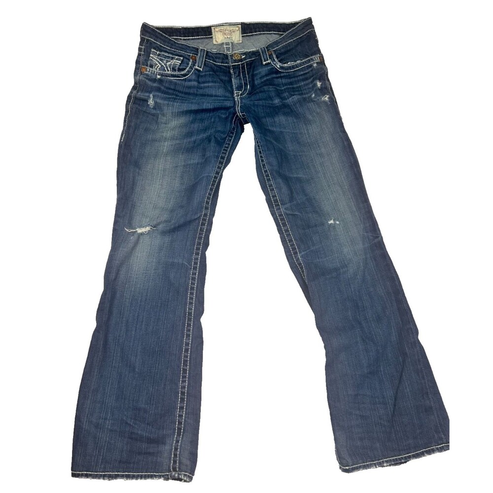 Big Star Liv Womens 32R Bootcut Jeans Distressed Stretch Medium Wash Embellished